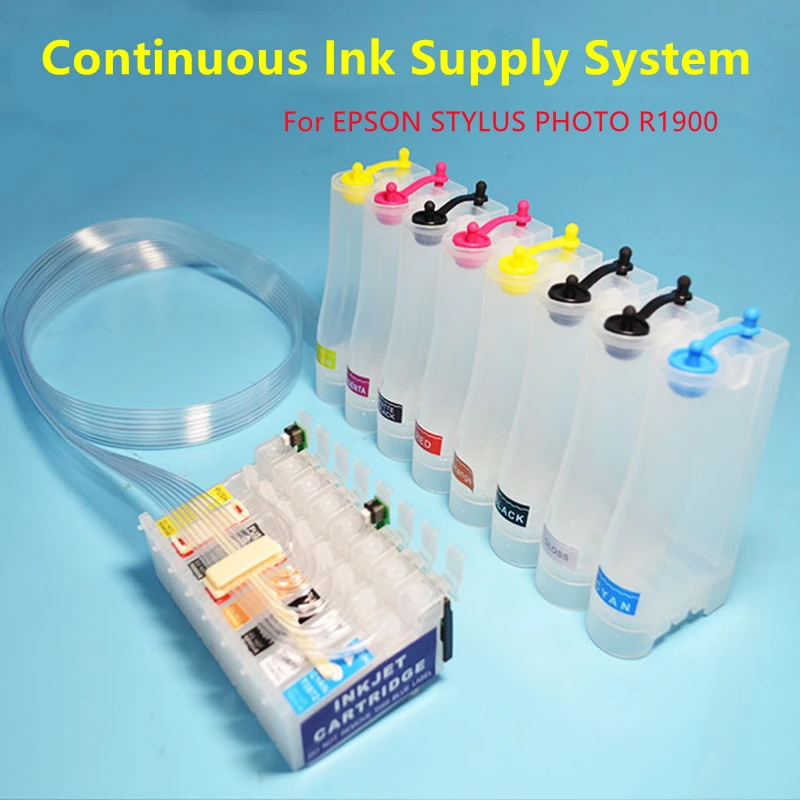 Wholesale 8Colors Continuous Ink Supply System For EPSON STYLUS PHOTO R1900 CISS Ink Tank With Chips For Epson Printer