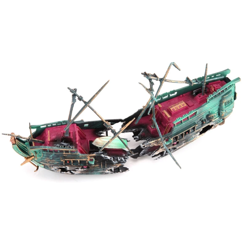 ขนาดใหญ่Aquariumตกแต่งเรือพลาสติกAquariumเรือAirแยกShipwreck Fish Tank Decor C