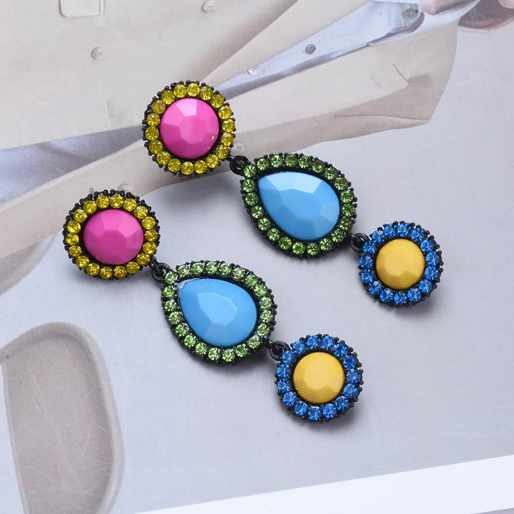 2026 جديد ملون كريستال أكريليك قطرة الماء المستديرة الأقراط الطويلة النساء بوهو العرقية هندسية بيان استرخى أقراط مجوهرات #6