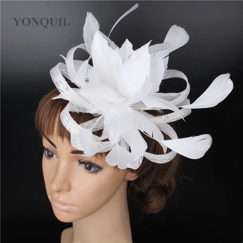 Elegnt Bride Wedding Headwear Feather Flower Hair Fascinator Accessories Hair Pin For Women Ladies Mariage Headdress Hat Fashion