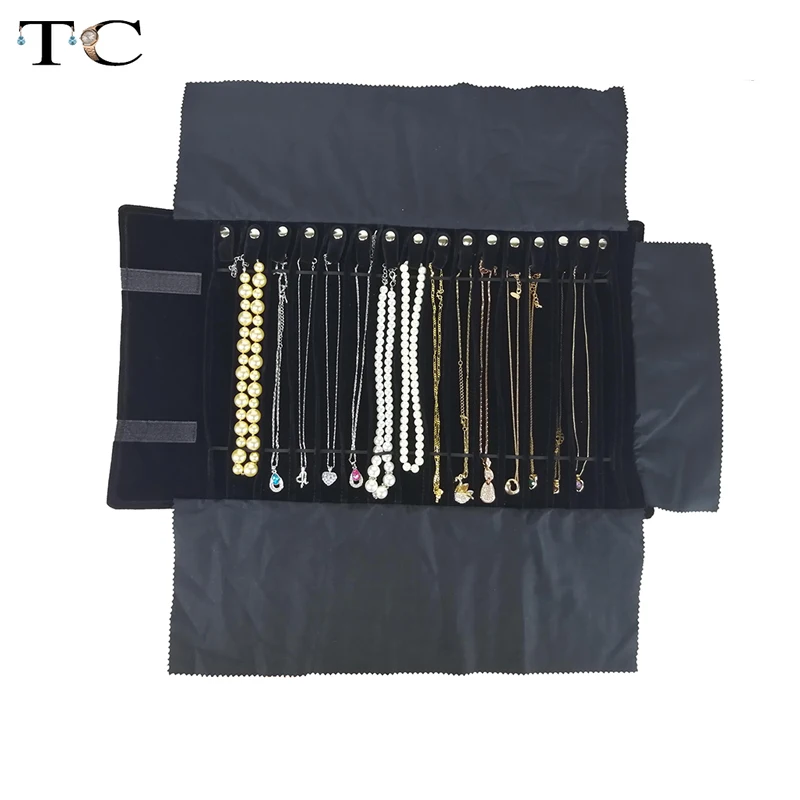 Portable Necklace Display Pouch Necklace Holder Jewelry Roll Bag Black Velvet Pendant Organizer Jewelry Storage Bag