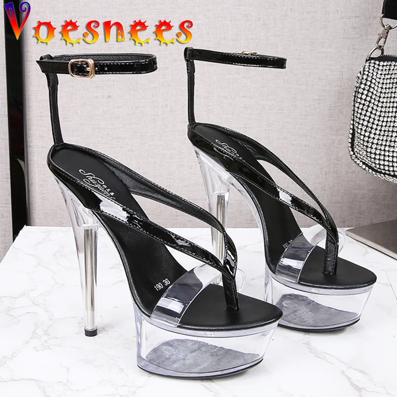 Walking Show Stripper Heels Clear Shoes Woman Platforms 15cm High Heels Sandals Women Sexy Fish Toe Wedding Shoes Flip Flops