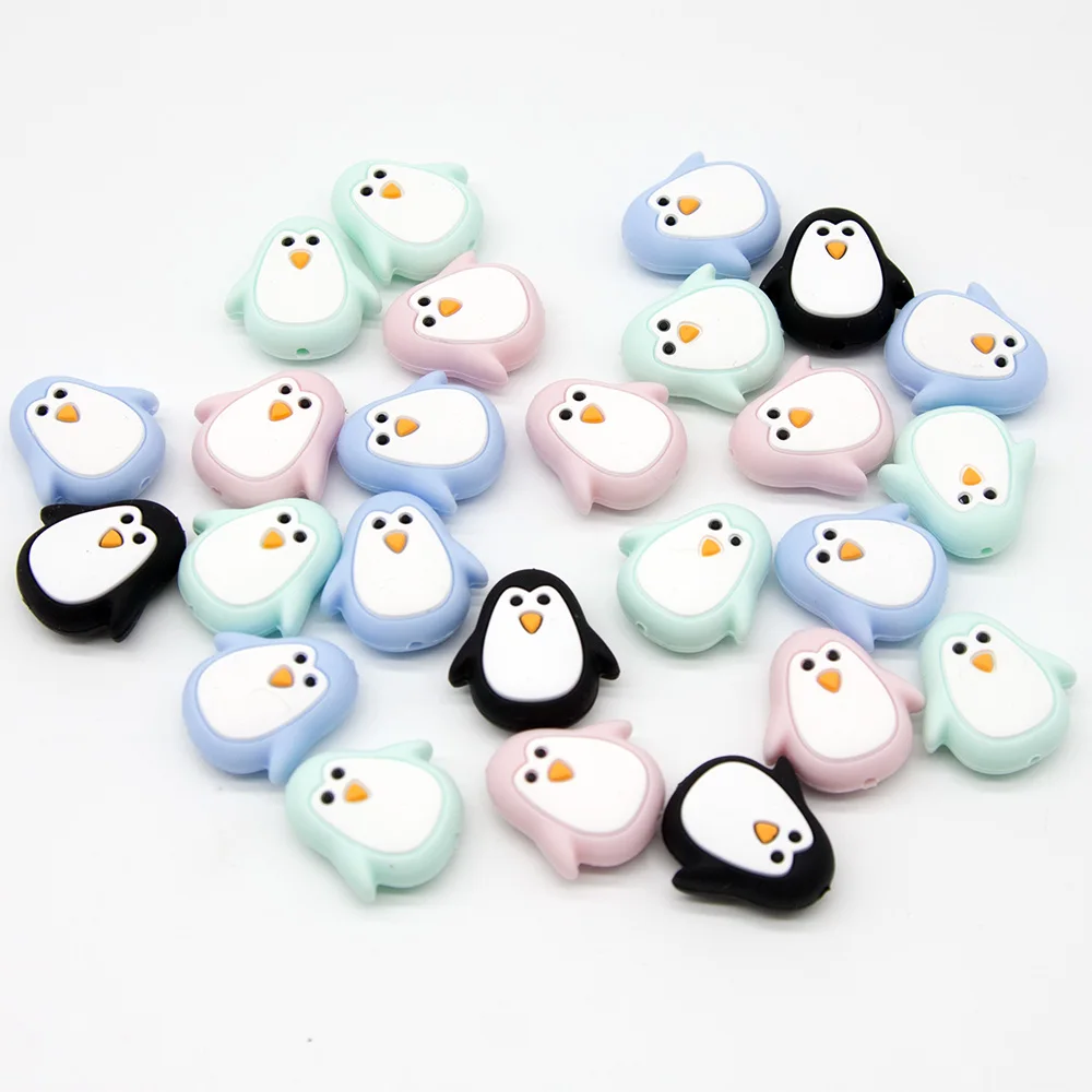 10PCs Penguin Beads Pacifier Pendants Accessories Chain BPA Free Chewable Teething Soft Baby Product Food Grade