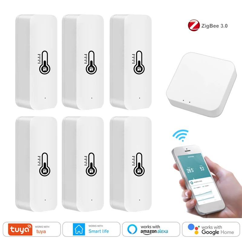 Sensor de temperatura Tuya ZigBee, monitor de casa inteligente en tiempo Real, alimentado por batería, funciona con Alexa, Google Home, ZigBee