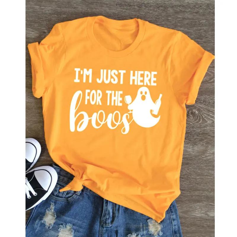 

Pure Cotton I'm Just Here For The Boos Halloween Party T-shirt Cute Ghost Graphic Grunge Tee Shirt Top Funny Unisex Wine Tshirt