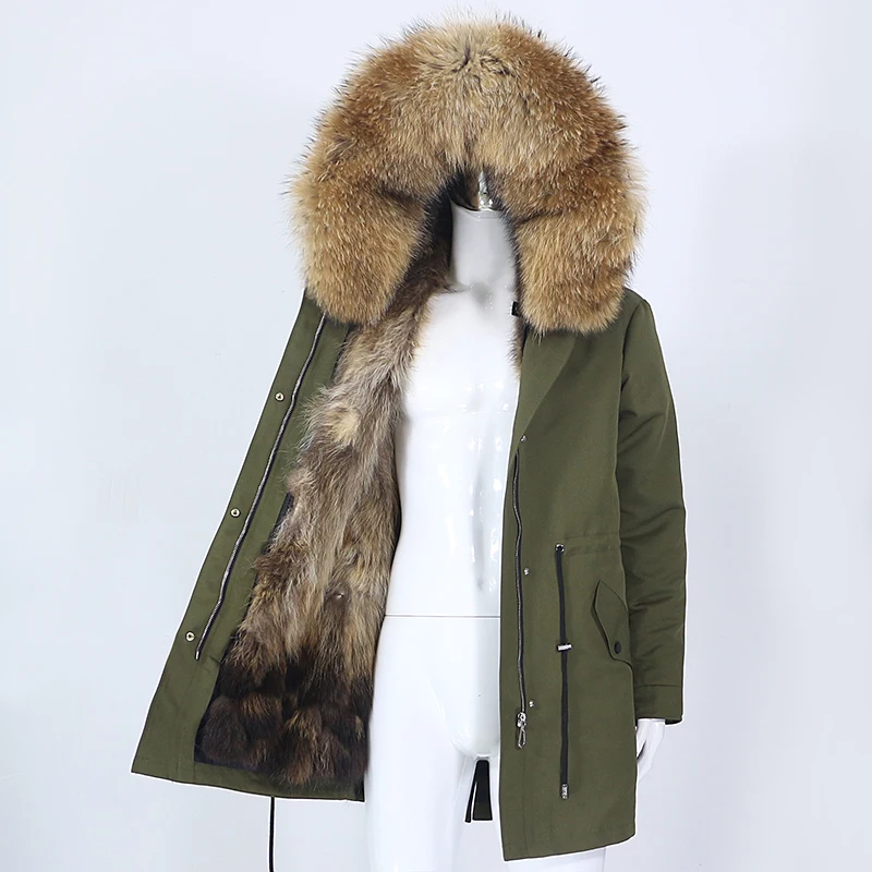 MENINA BONITA-Parka larga para hombre, chaqueta impermeable de invierno, abrigo de piel de zorro de mapache Real Natural, cuello con capucha, ropa de calle cálida, 2022