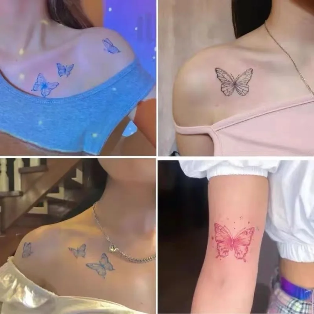 15Pcs/Lot Waterproof Temporary Tattoo Sticker Blue Butterfly Fake Tatto Waist Hand Arm Foot Flash Tatoo for Kid Girl Men Women