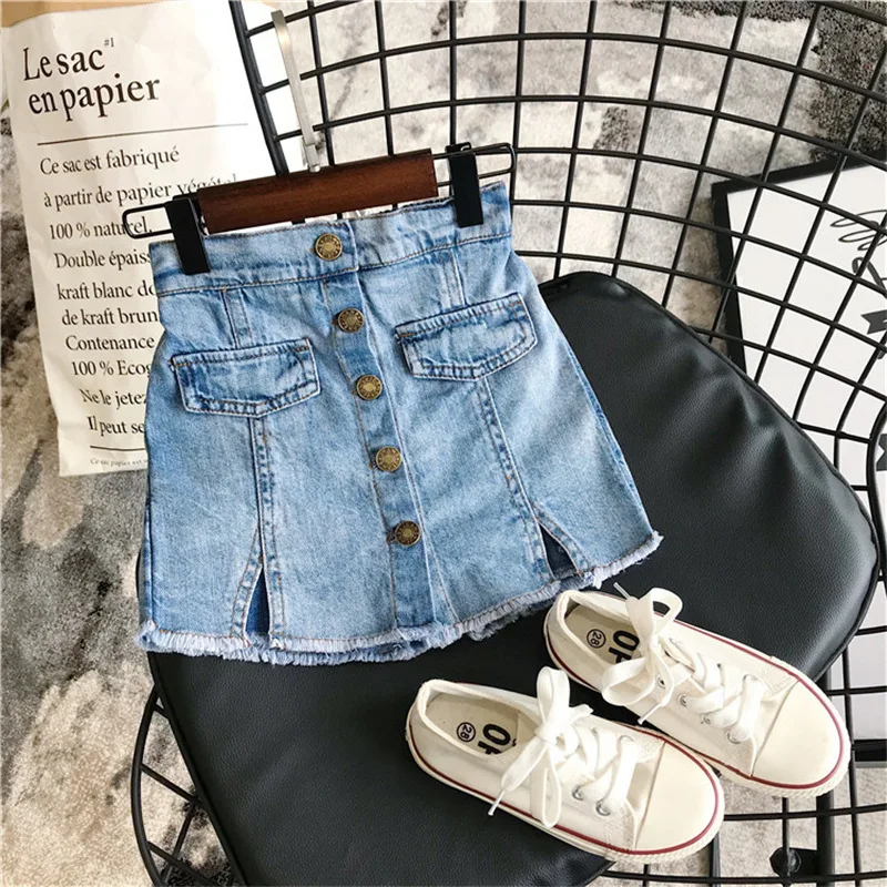 Baby Girls Denim Skirt 2021 Summer New Korean Trend Girls Solid Color Skirts Children Daily Casual Short Skirts 3-12 Year Old