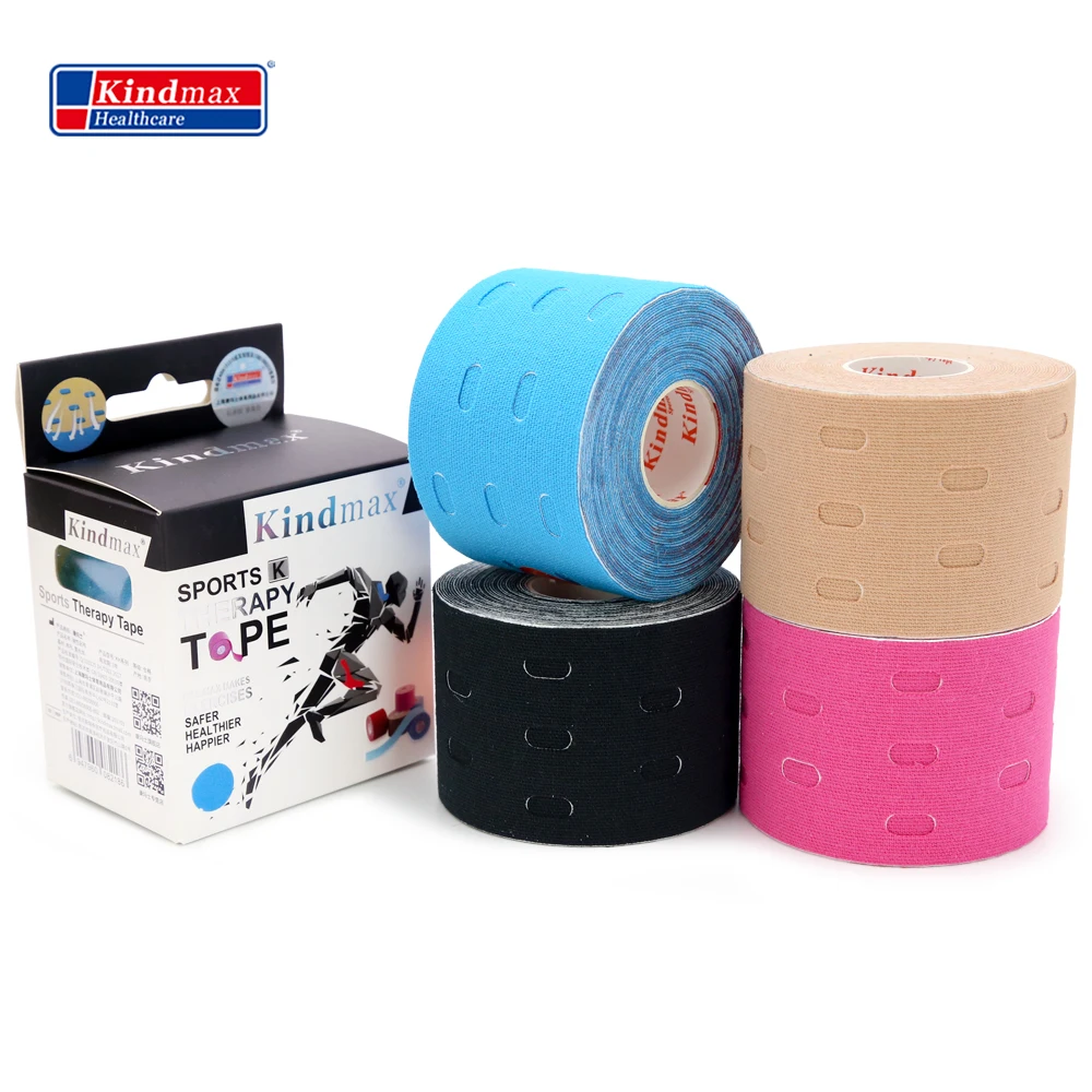 4PCS/Lot Kindmax Hole Kinesiology Tape 5cm 5m Cotton Elastic Kinesiology Therapeutic Athletic Tape for Muscles, 4 Pack