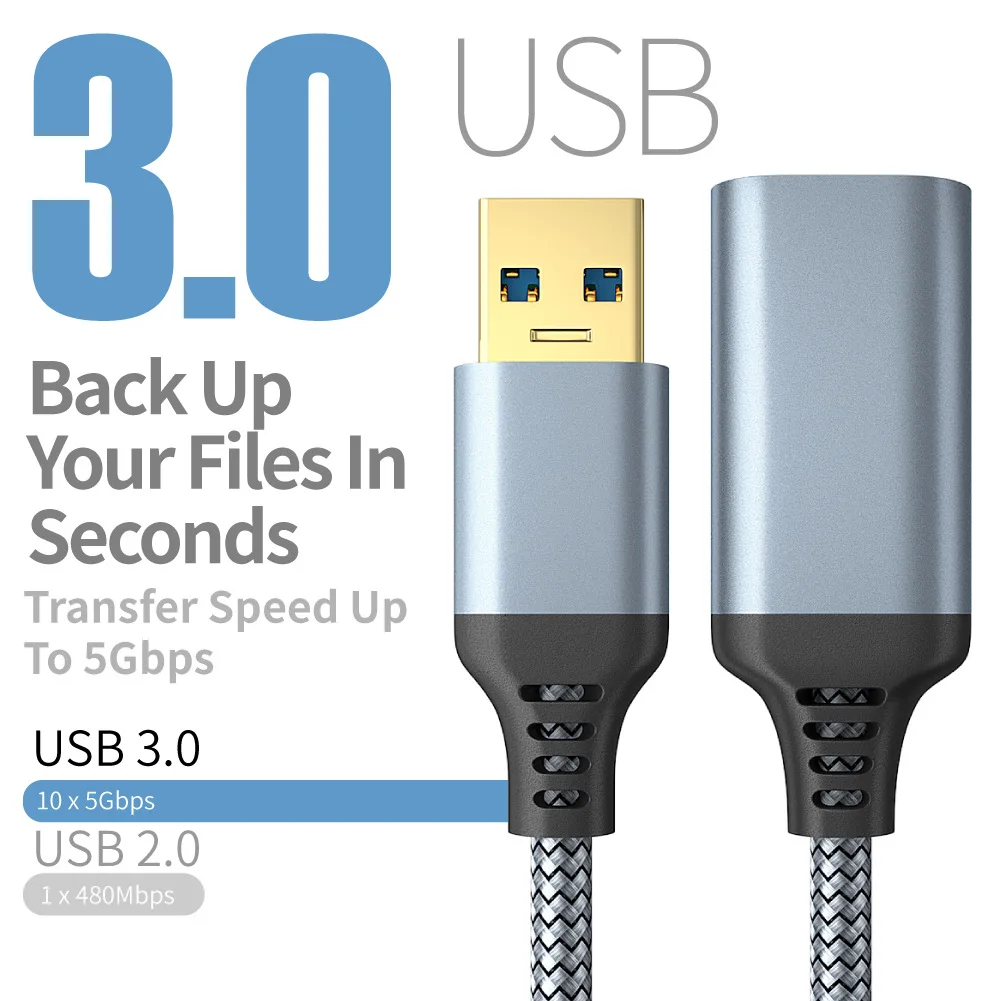 UTHAI Nylon-geflochtenes USB 3.0-Stecker-auf-Buchse-Hochgeschwindigkeits-Übertragungsdatenkabel, Verlängerungskabel für Computer, Kamera, Drucker – Detail 3