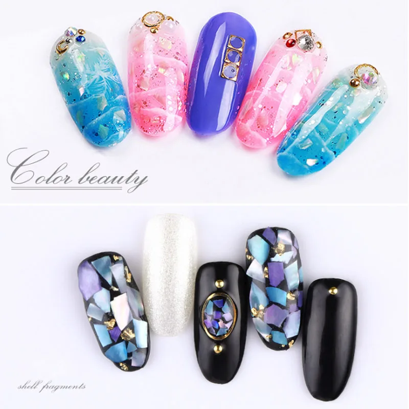 12 Colors Nail Art Abalone Shell Irregular Fragment 3D Charm Decoration Slice DIY Beauty Nail Decals For UV Gel Acrylic Nails