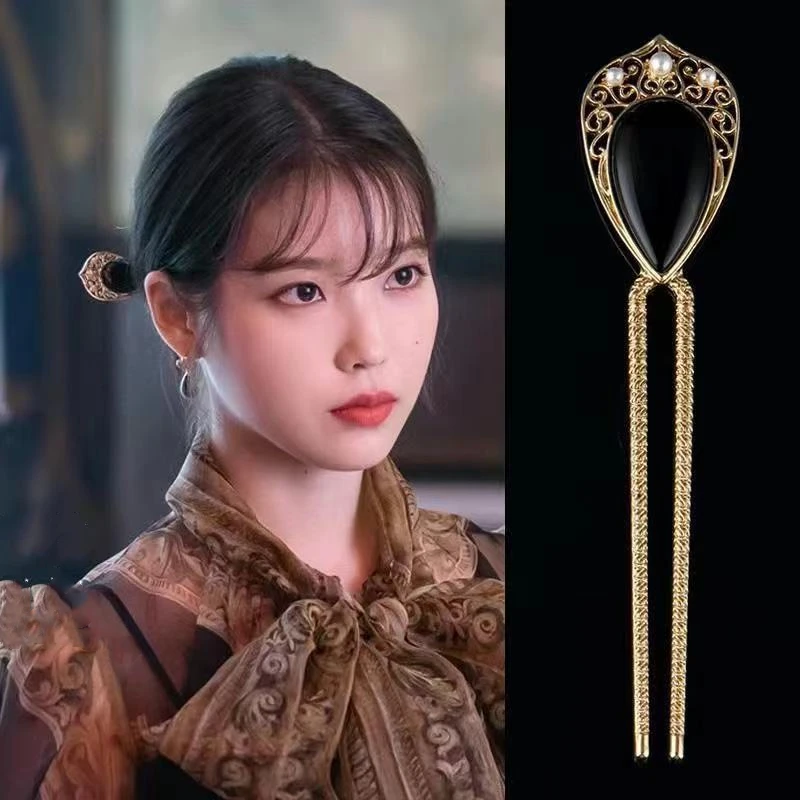 black Vintage hair sticks hairclip for women women DEL LUNA Hotel decoration Korean Fashion Hairpin IU Lee Ji Eun tv drama