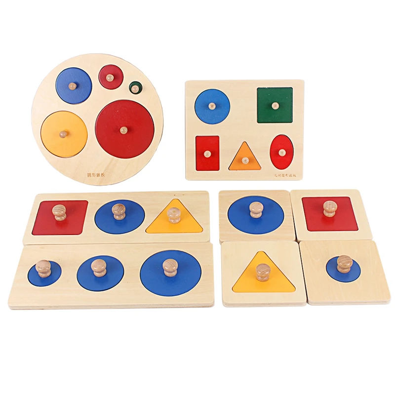 Montessori Materialen Kleurrijke Geometrie Grijpen Board Houten Gekoppeld Grab Vorm Sorteren Board Speelgoed Voor Baby Thuis Educatief Speelgoed