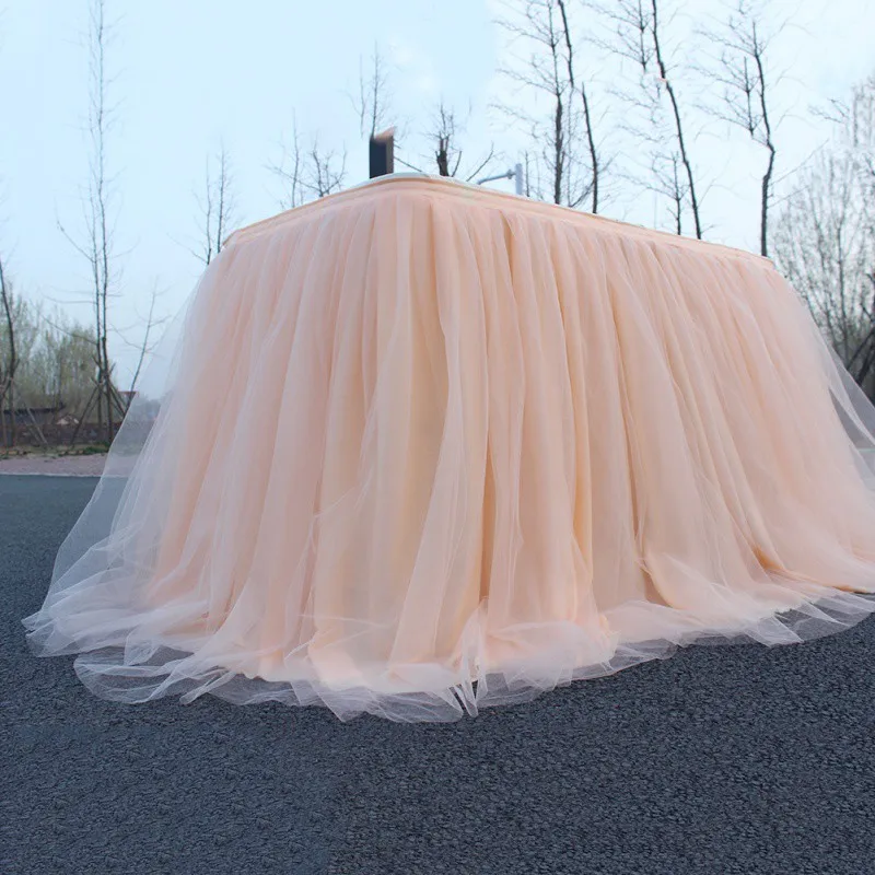 Tulle Table Skirt Elastic Mesh Tulle Tableware Tablecloth For Wedding Party Table Decoration Home Textile Accessories