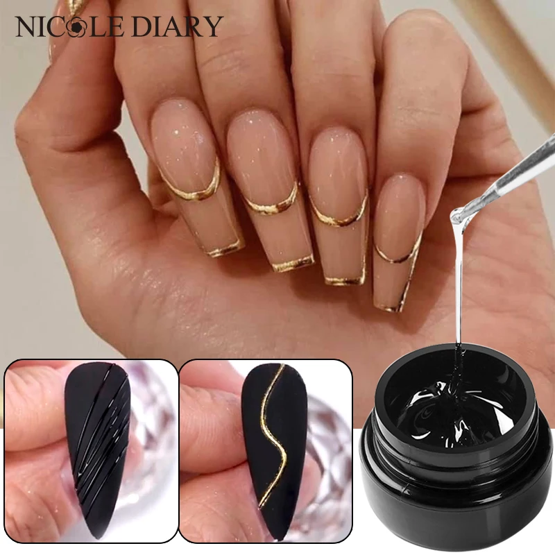 NICOLE DIARY 2pcs/set 4 in 1 Spider Liner Nail Gel Polish Metallic Effect Mirror Nail Powder Acrylic Chrome Dust Nail Decoration