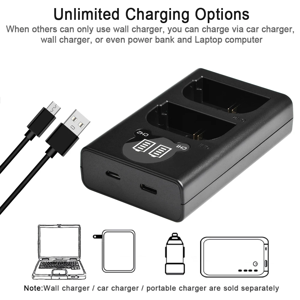 Carregador de bateria lp e6, 2650mah, com porta tipo c, para canon eos, 5ds, r, 5d, mark ii, 5d, mark iii, 6d, 7d, 60da