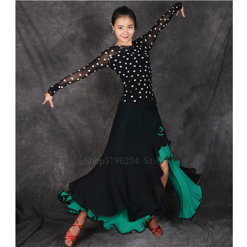 Spanish Flamenco Skirt Women Girl Belly Dance Wear Gypsy Patchwork Ruffle Split Modern Dress Street Performance Big Wing Costume