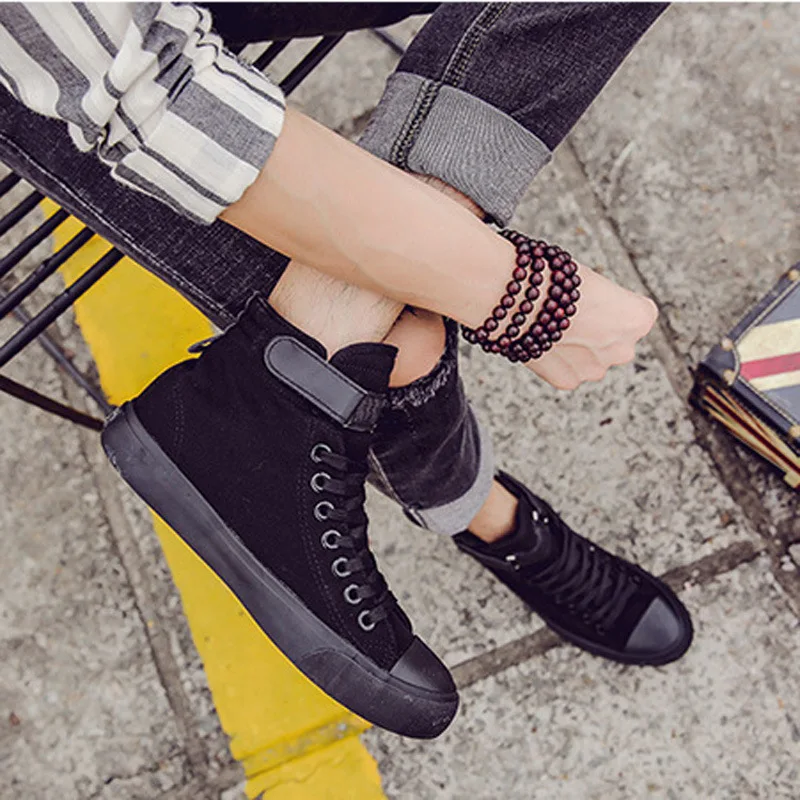 2020 Men and Women New Shoes Korean Style High-top All Black Cloth Shoe White Shoe Comfortable Flats Men and Women Casual Shoes