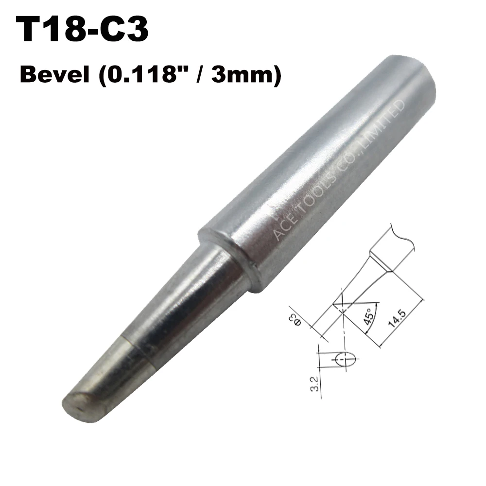 T18-C3 Ujung Solder Bevel 3Mm 0.118 "Cocok HAKKO FX-888 FX-888D FX-8801 FX-600 Memimpin Gratis Besi Mata Nozzle Las Pegangan Pensil