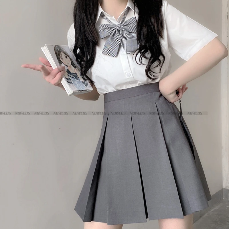 Women Original JK Uniform Skirt Eight Box Pleated Short Skirt Basic Style College School Clothes Gray High Waist Slimming Skirt