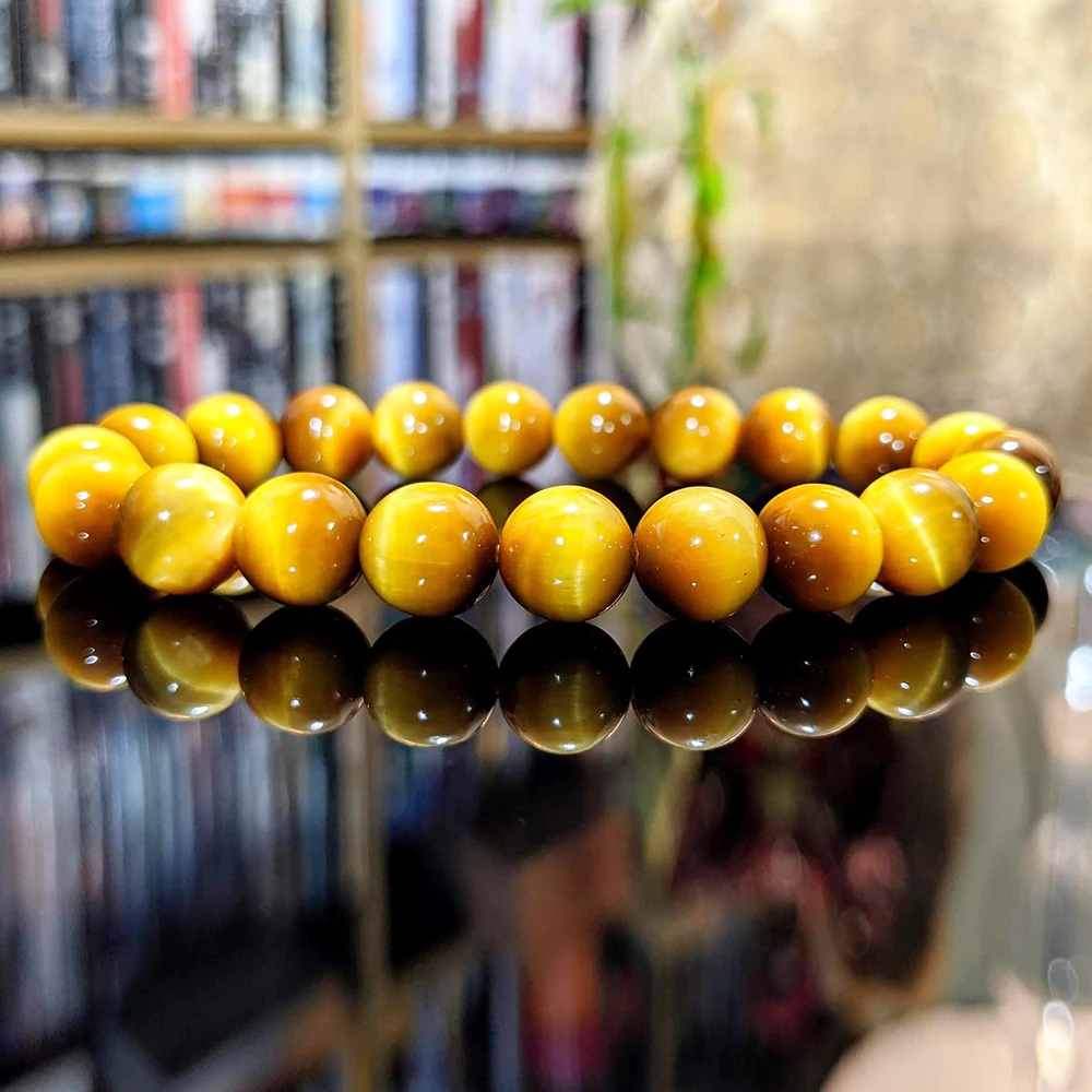 

MG1147 Top Grade GOLDEN Yellow Tiger Eye Bead Bracelet for Men 10 MM Gemstone Beaded Energy Bracelet