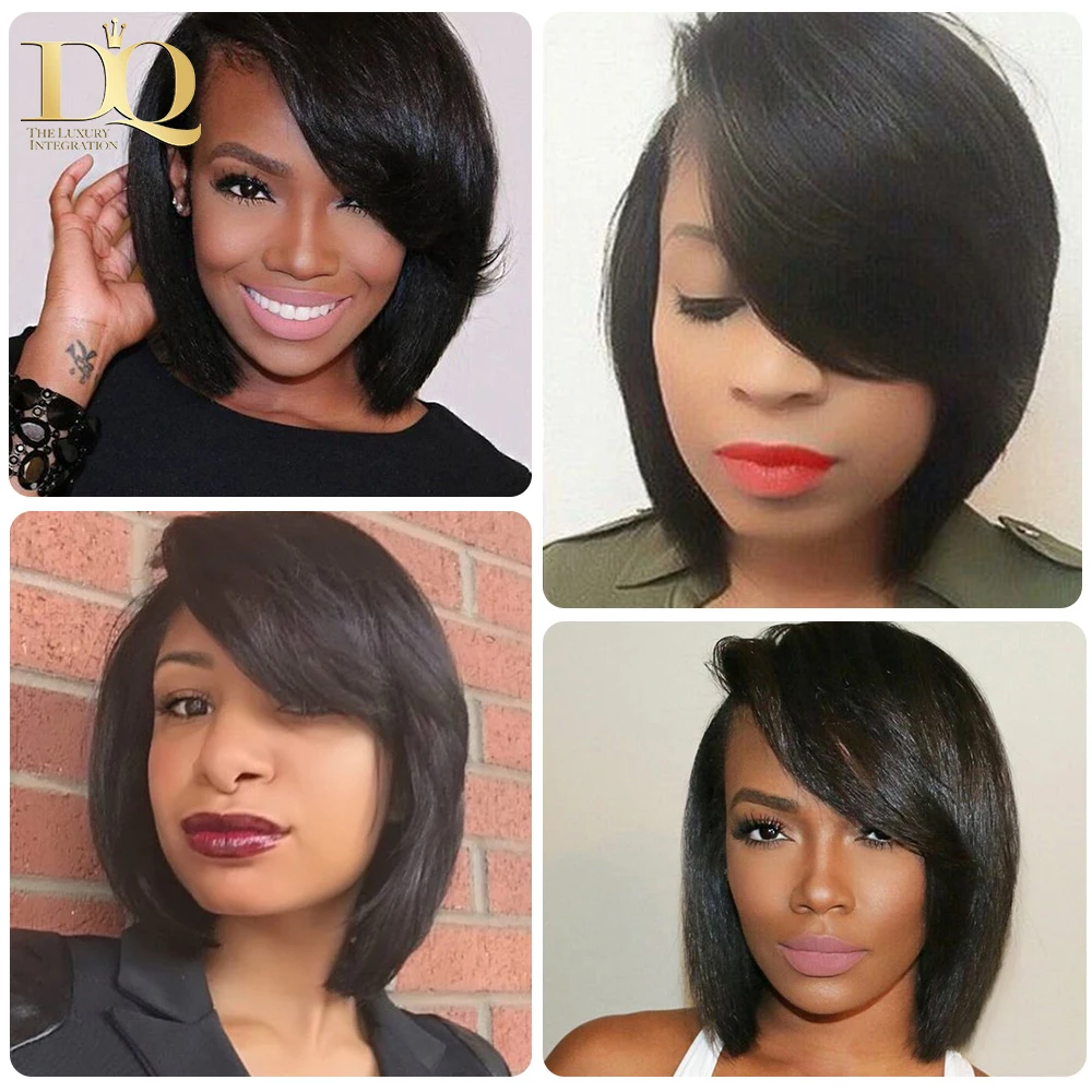 DQ Short 13*4 Lace Frontal Human Hair Wig Bob Straight Wig Human Hair Wig Burgundy Side Part Lace Front Wigs For Black Women