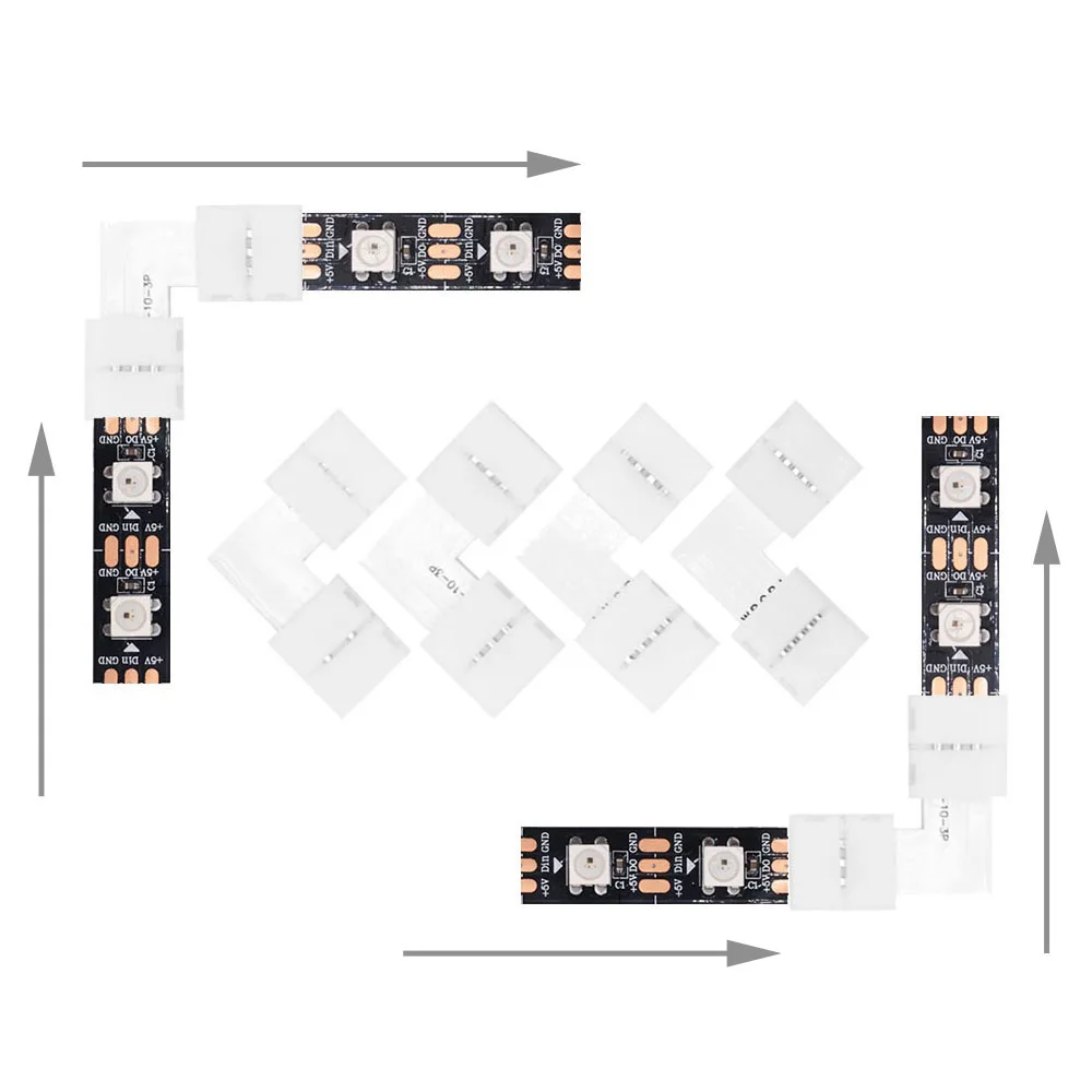 50PCS 2/3/4/5PIN 10mm Solderless LED Connector T/L/X Shape Corner Connector For WS2811 WS2812 3528 5050 RGB Led Strip Light