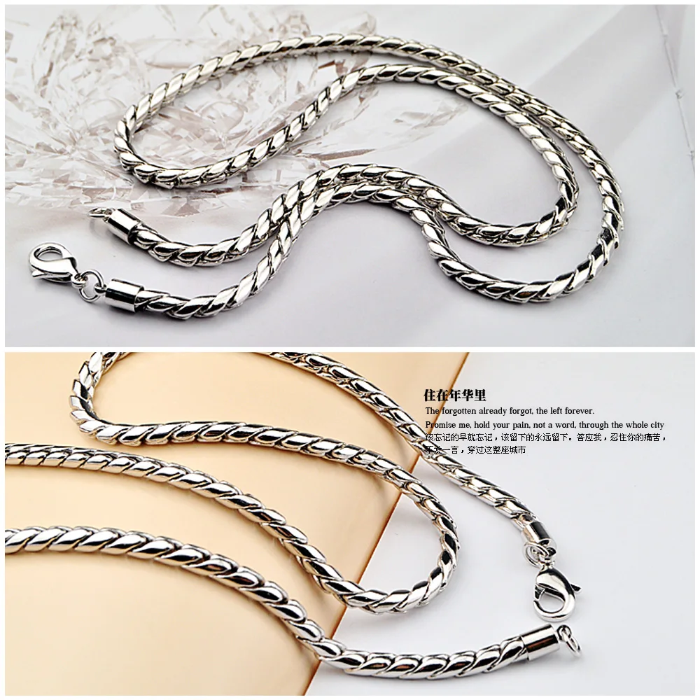 Wide 4MM 925 sterling silver snake necklace circular jewelry man chain. Simple fashion men necklace