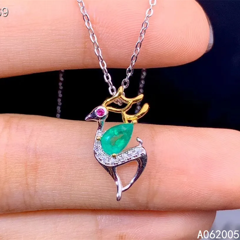 

KJJEAXCMY Fine Jewelry 925 Sterling Silver Inlaid Natural Emerald Female New Pendant Necklace Fashion Support Test with Box