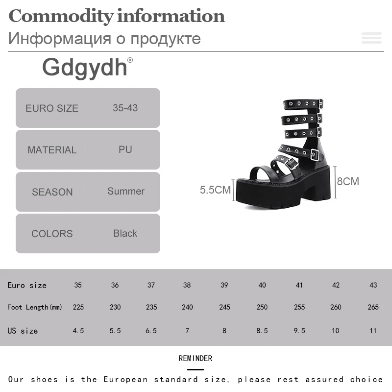 Gdgydh Summer Gladiator Sandals Women Metal Rivet Punk Streetwear Wedge Square Heels Platform Ankle Buckle Strap High Quality