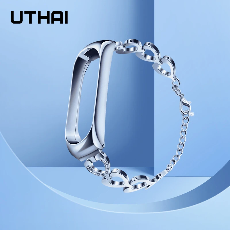 UTHAI Heart-shaped replacement bracelet For Xiaomi mi band 6 5 4 3 Adjustable Metal Wristband Sport Strap Watch Wrist strap S29