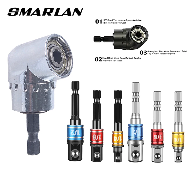 

1pcs 105 Degree Angle Screwdriver Set Socket Holder Adapter Adjustable Drill Bits 3pc 1/4" Connecting Rod Drill Bit Screw Driver