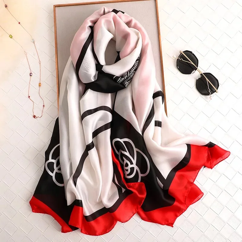 180*90cm Luxury Brand New Style Autumn Winter Popular Flower Headcloth Women Fashion Silk Print Scarf Ladies Beach Shawl foulard