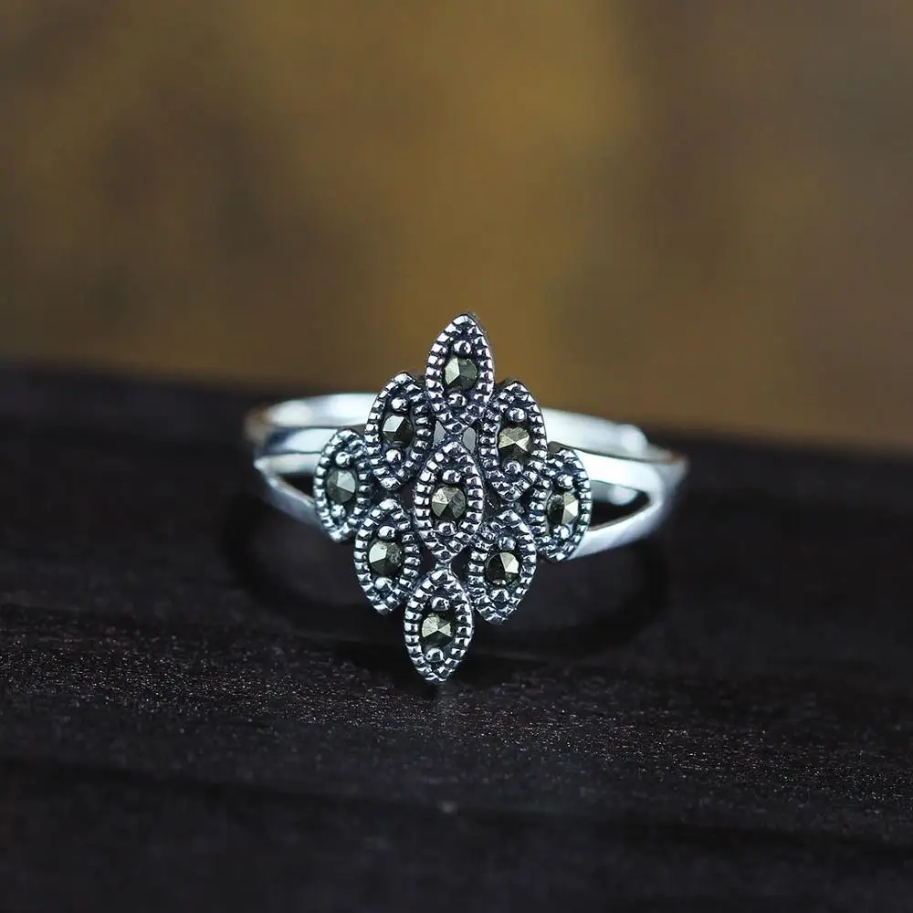 Uglyless Rhombic Marcasite Rings for Women Vintage Thai Silver Square Ring Real 925 Sterling Silver Retro Fine Jewelry Geometric