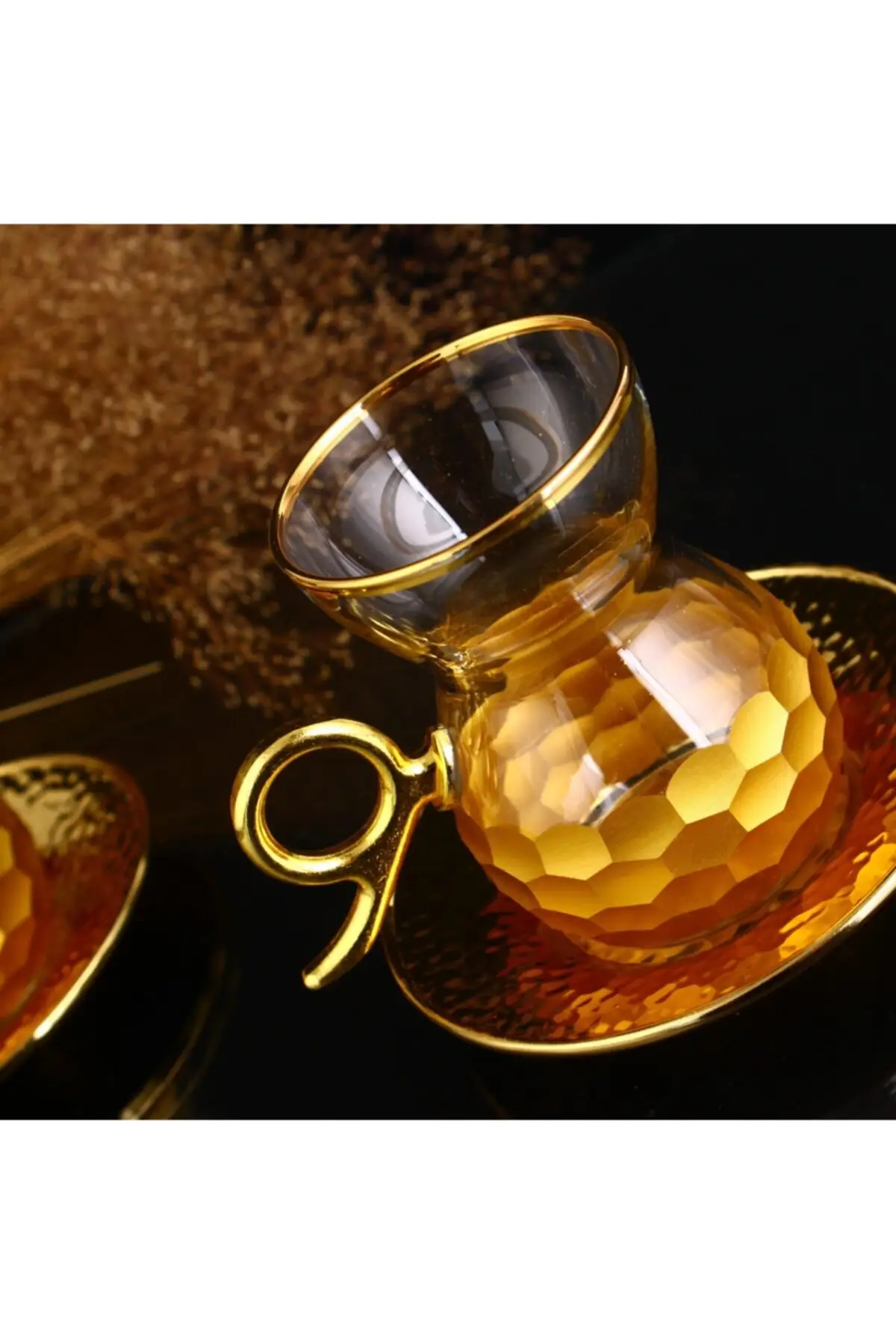 12 piece handle Tea Cup Tea set-honeycomb Gold Turkish Tea Cup Glass Cup Glass Cup