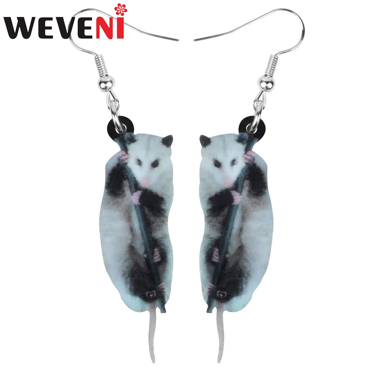 WEVENI Acrylic Gray Opossum Earrings Realistic Long Lovely Animal Dangle Drop Jewelry For Women Kids Kids Trendy Gift Decoration