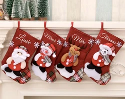 Personalized Kids Christmas Stocking with Custom Name, Snowman Santa Reindeer, Linen and Felt, Holiday Gift