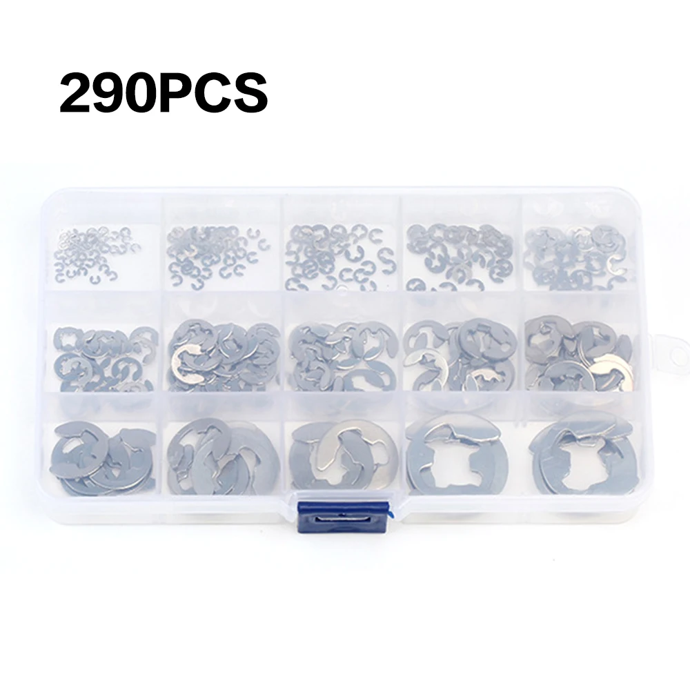 290PCS E Clip di 1.2-15mm 304 Esterna In Acciaio Inox di Fissaggio Clip di Anello Anello di Sicurezza Rondella Assortimento Kit