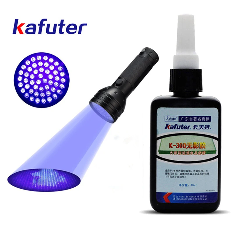 

Kafuter 50ml UV Glue UV Curing Adhesive K-300 Transparent Crystal and Glass Adhesive with 9 /51LED UV Flashlight