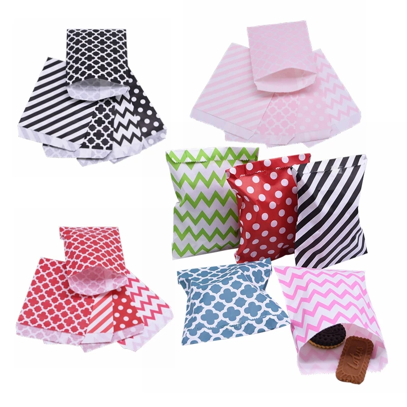 25pc Mixcolor Kraft Paper Bag Treat Candy Bags Chevron Polka Dot Bag Cookie Packaging Party Favors Bag Wedding Christmas Supplie