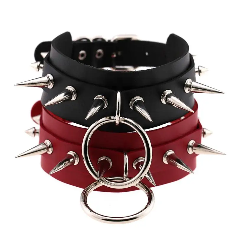 Collana gotica Sexy rivetto in argento metallo grande O-Round collana girocollo in pelle Punk Party Hip Hop Rock Spike Rivet Choker Jewelry