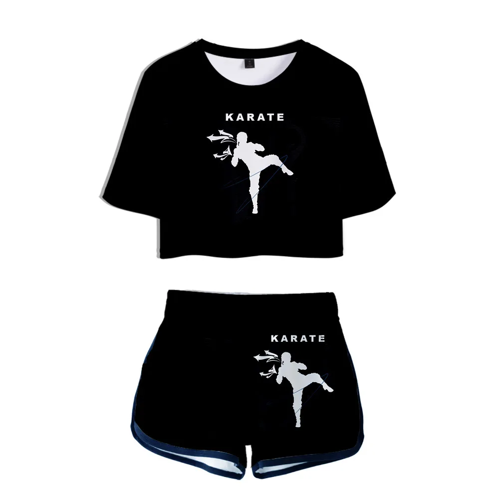 

Kyokushin Karate 3D Printed Sexy 2 Piece Set Women Conjunto Feminino Women Crop Top and Shorts Two Piece Outfits Matching Set