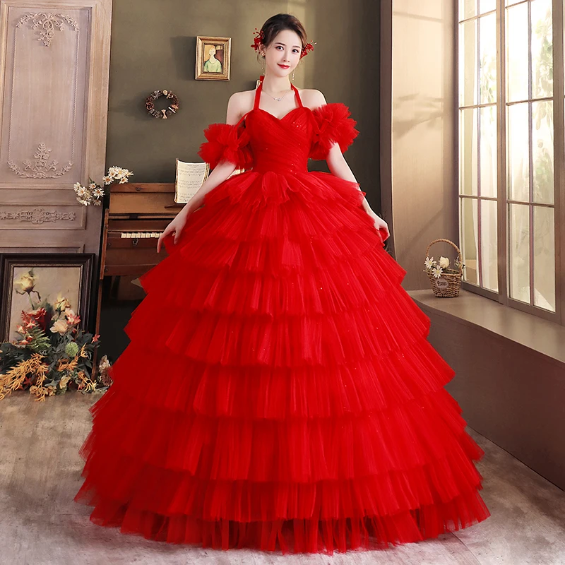 

Red Halter Vestidos New Quinceanera Dresses Sweet Party Dress Stratum Ball Gown Off The Shoulder Robe De Bal Customize