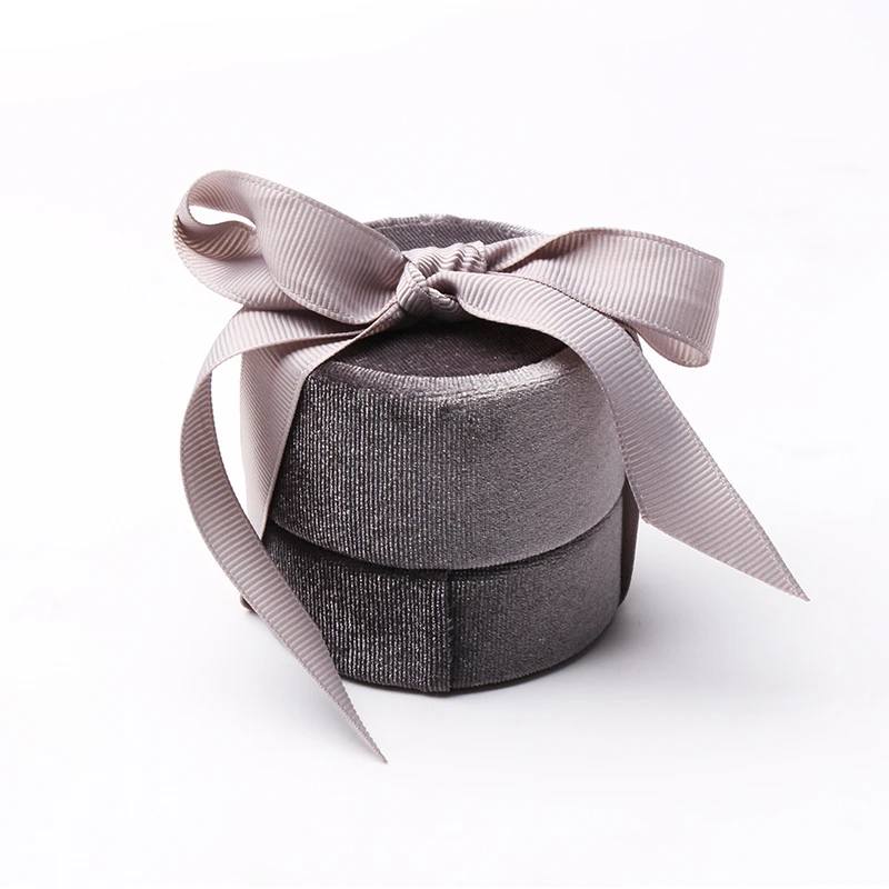 

New Gray Velet Bow Ring Jewelry Display Storage Box 5 Colors Durable For Cute Girl Jewellery Pendent Packaging Gift Showcase