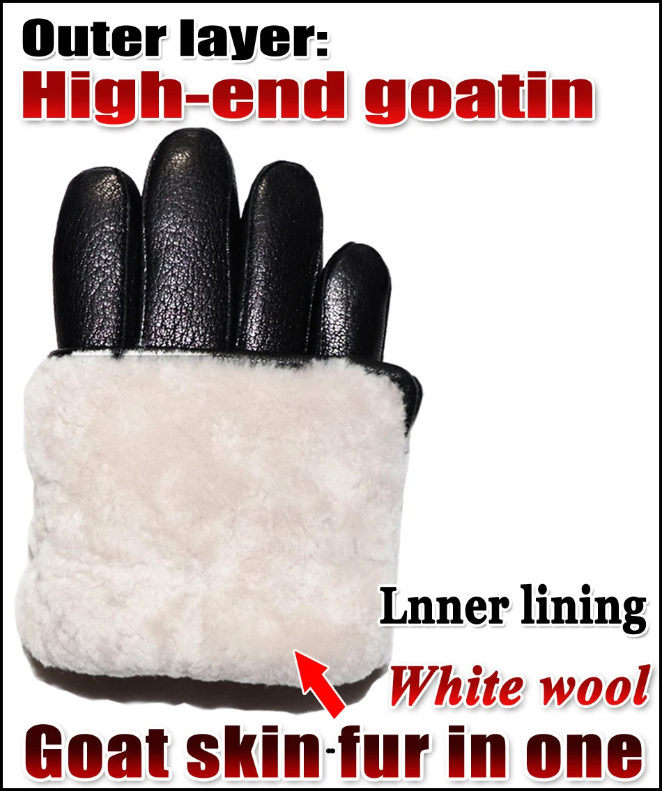 Winter Men's Leather Gloves Goatskin Deerskin Pattern Gloves Sheepskin Wool Thickening Warm  Leather Wool Integrated Genuine New