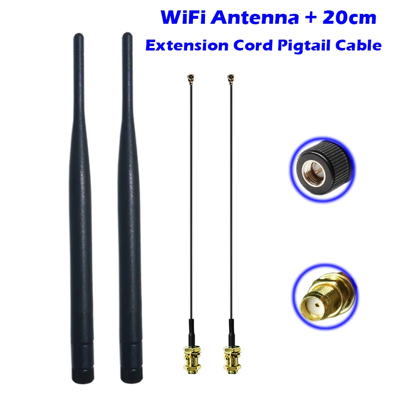 WiFi Antenna 2.4GHz 5dbi 20cm U.FL/IPX1 to SMA Connector Pigtail Cable Omni Aerial for Booster Router Modem USB Adapter Extender