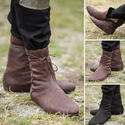 Medieval Carnival Men Cosplay Costumes Knight Hunter Prince Lace Up Halloween Pirate Leather Boots Women Stage Props Shoes Retro