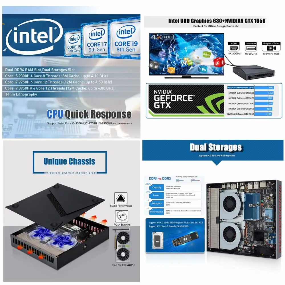 Mini Gaming PC Computer Intel i9 9880H Gamer Computador 8 Core Windows 10 NVIDIA Graphic Card GTX1650 Fashion Design Wifi BT