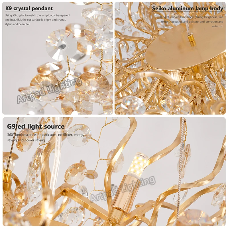 Pendant Lamp Nordic Luxury Kitchen Light Crystal Decoration Bedroom Chandelier for Living Room G9 Lamp Ceiling for Dining Room