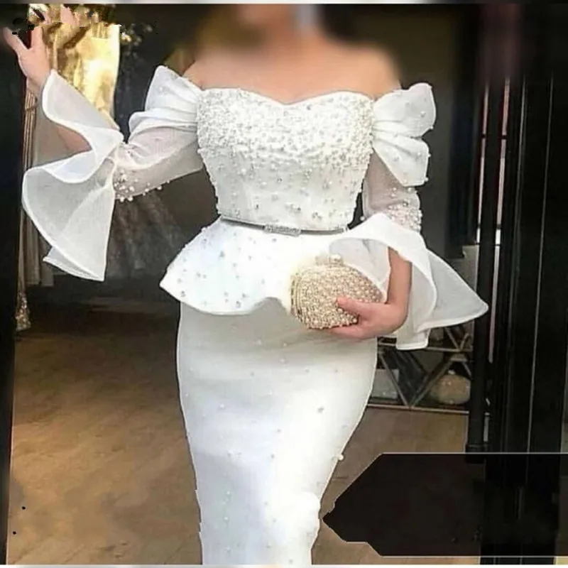 Robe de soirée blanche à manches longues, tenue de soirée de standing, nouvelle collection, 2020